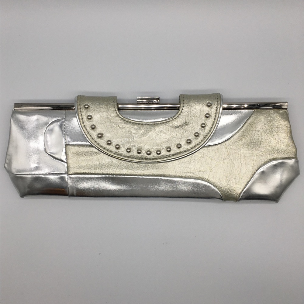 Silver evening clutch bag